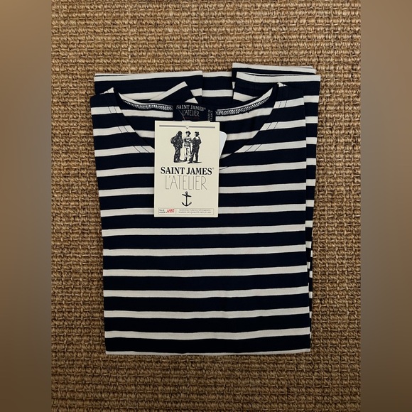 NWT Saint James Minquidame Navy and Ecru Striped Cotton Top Size 6 US / 38 FR - Picture 1 of 4